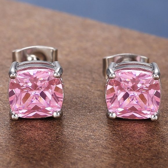🔥 Classic Square Pink Zircon Dainty Earrings for Women, VP1026 - Picture 1 of 5